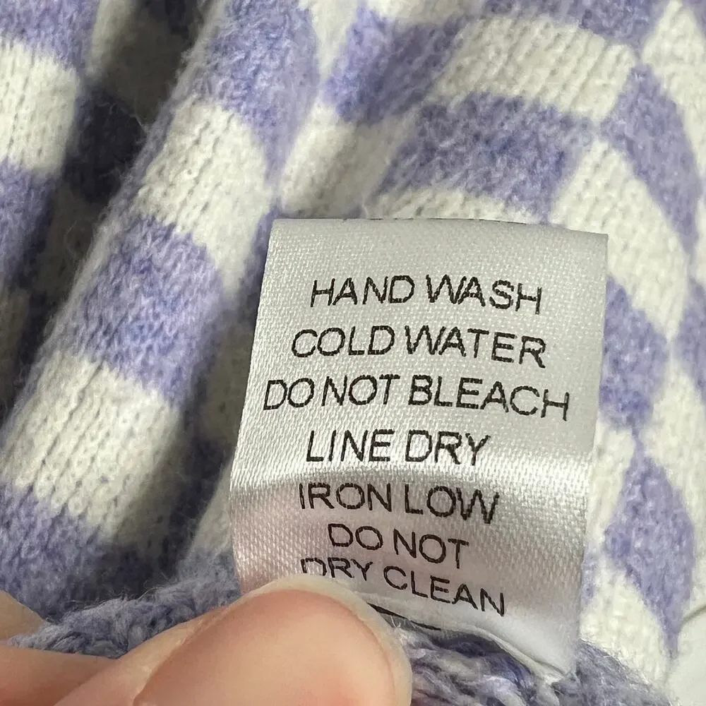 Bibi Purple Checker Knit Pullover Sweater Size Medium Oversized Collared